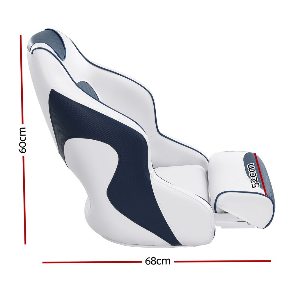 Captain's Bucket Design with Swivel, Flip-Up Bolster, and Comfort Padding in Stylish Blue