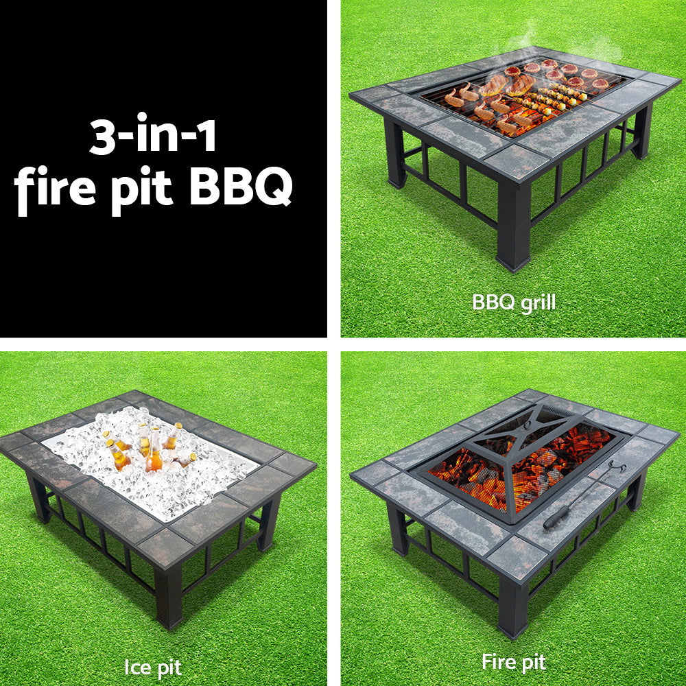 Versatile Outdoor 3-in-1 Fire Pit, BBQ Grill, and Ice Bucket Table