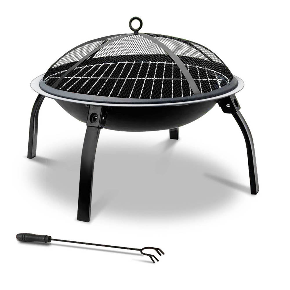 Portable 22" Outdoor Fire Pit with BBQ Grill and Smoker for Camping and Patio