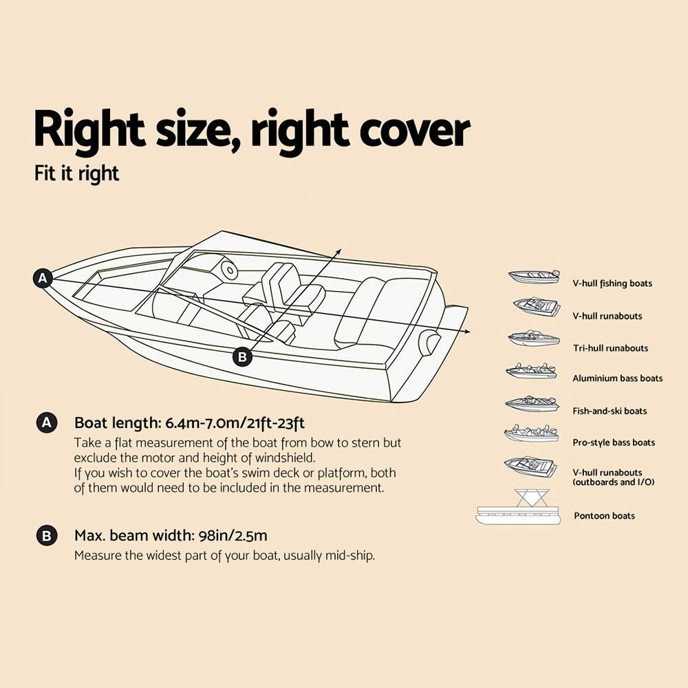 Premium Trailerable Boat Cover for 21-23ft Watercraft - Marine-Grade, Heavy-Duty 600D Polyester