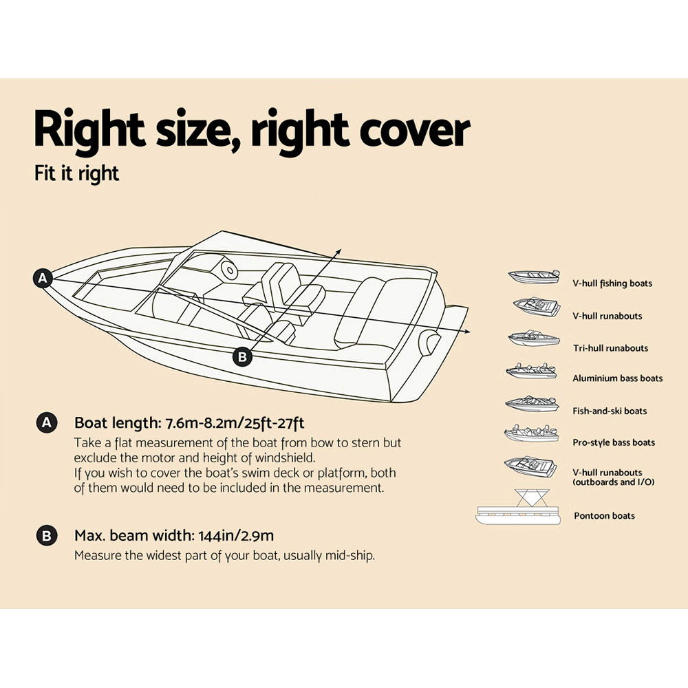 Premium Marine-Grade Boat Cover: 25-27ft Trailerable Jumbo, Heavy-Duty 600D Polyester in Elegant Grey