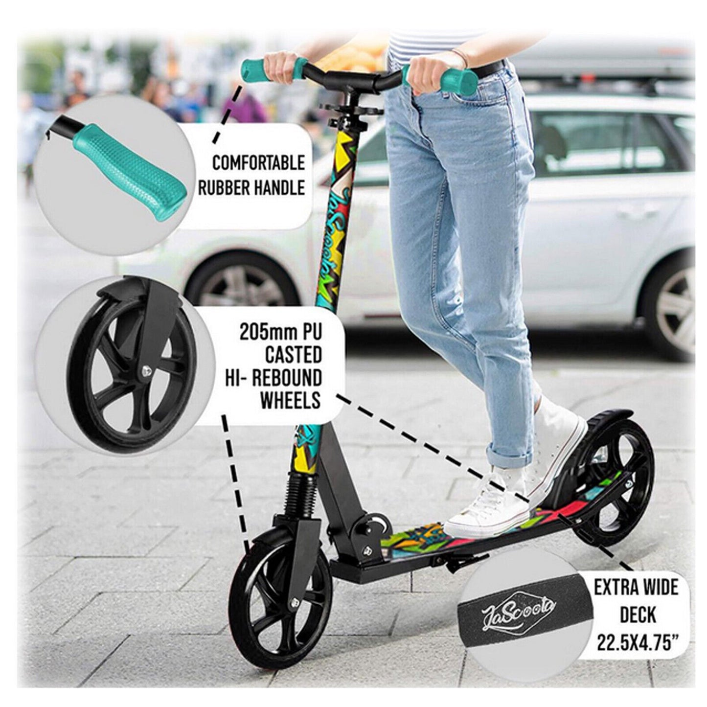 Urban Glide Kick Scooter: Sleek Graphic Black Design for Teens and Adults