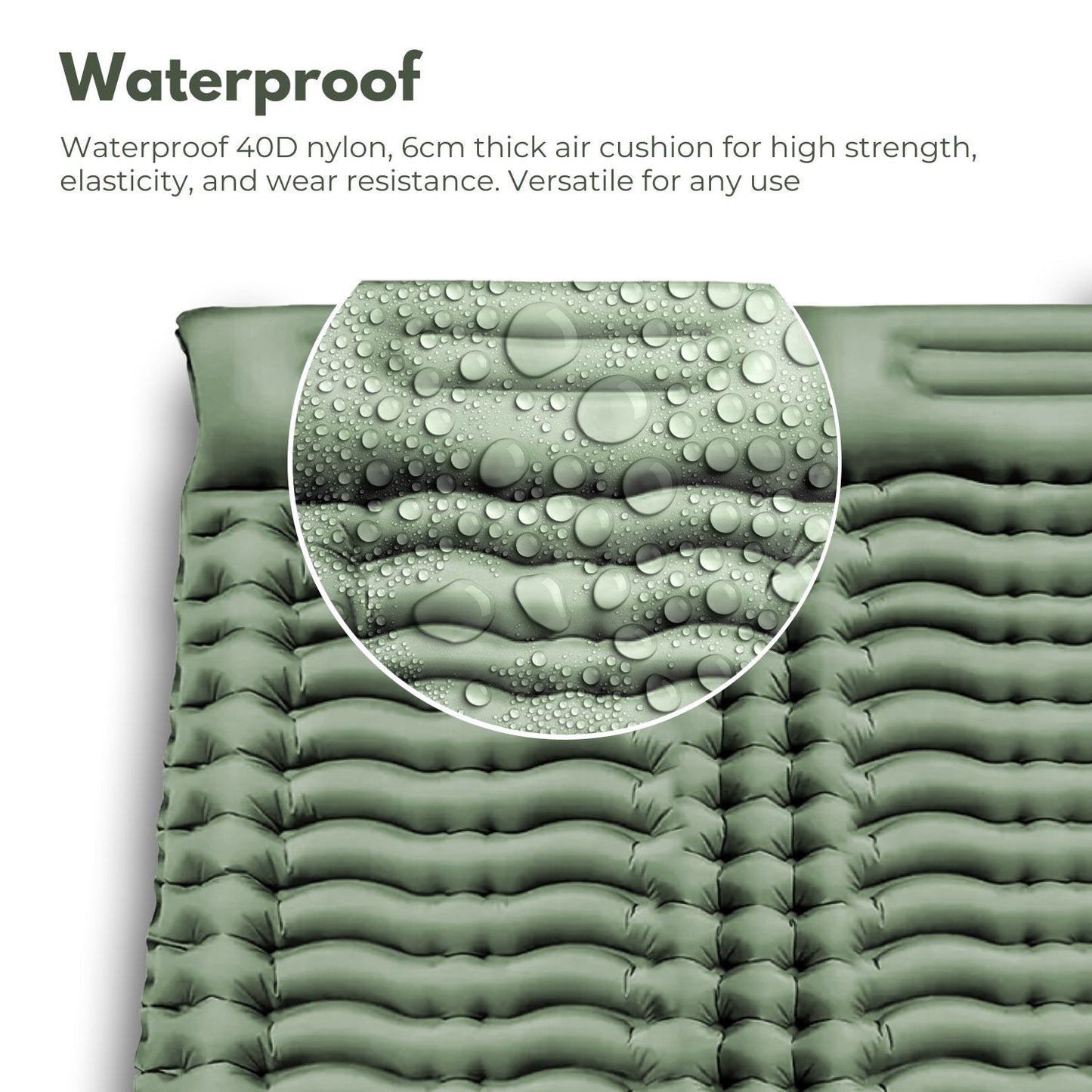 Premium Double Camping Sleeping Pad with Integrated Pillow in Army Green