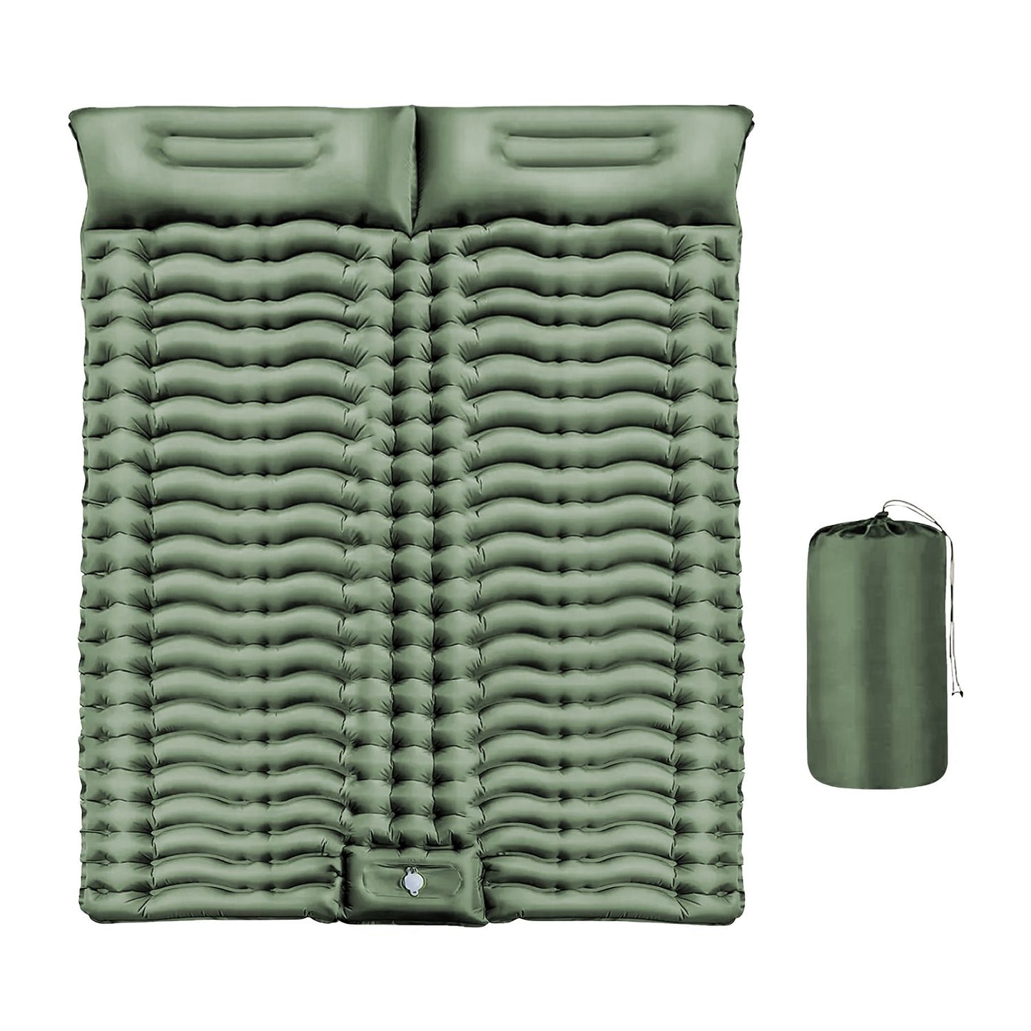 Premium Double Camping Sleeping Pad with Integrated Pillow in Army Green