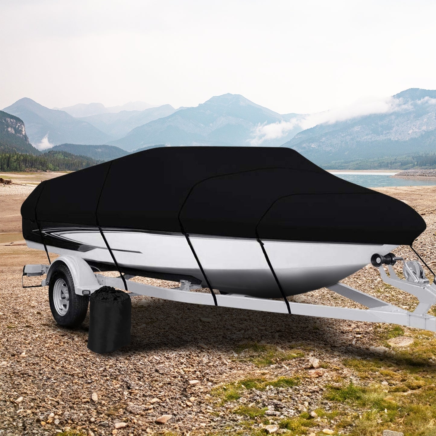 Black Waterproof Boat Cover for 14-16 FT Watercraft