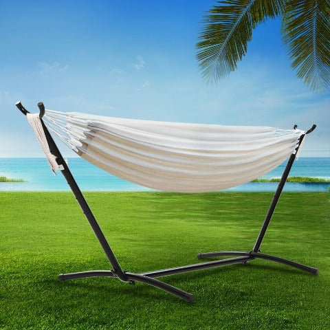 Camping Hammock With Stand Cotton Rope Lounge Outdoor Swing Bed