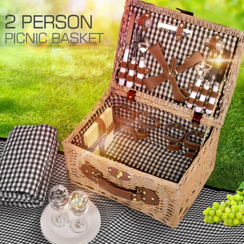 Deluxe 2 Person Picnic Basket Set Outdoor Blanket Park Trip