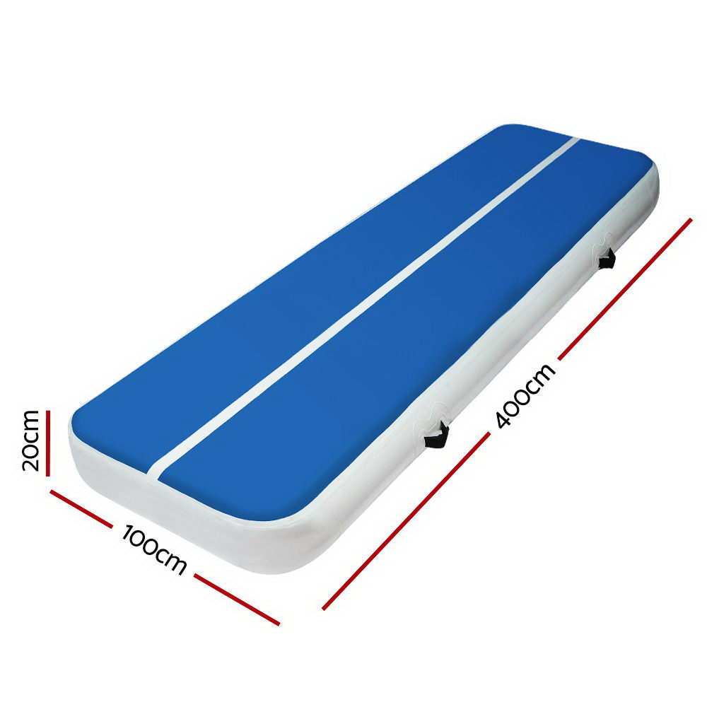 Premium 4m x 1m Inflatable Air Track Mat - 20cm Thick, Perfect for Gymnastics and Tumbling in Blue and White