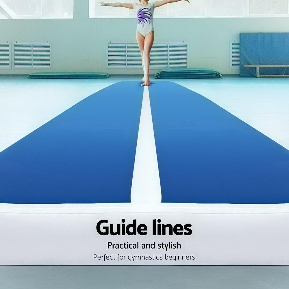 Premium 4m x 1m Inflatable Air Track Mat - 20cm Thick, Perfect for Gymnastics and Tumbling in Blue and White