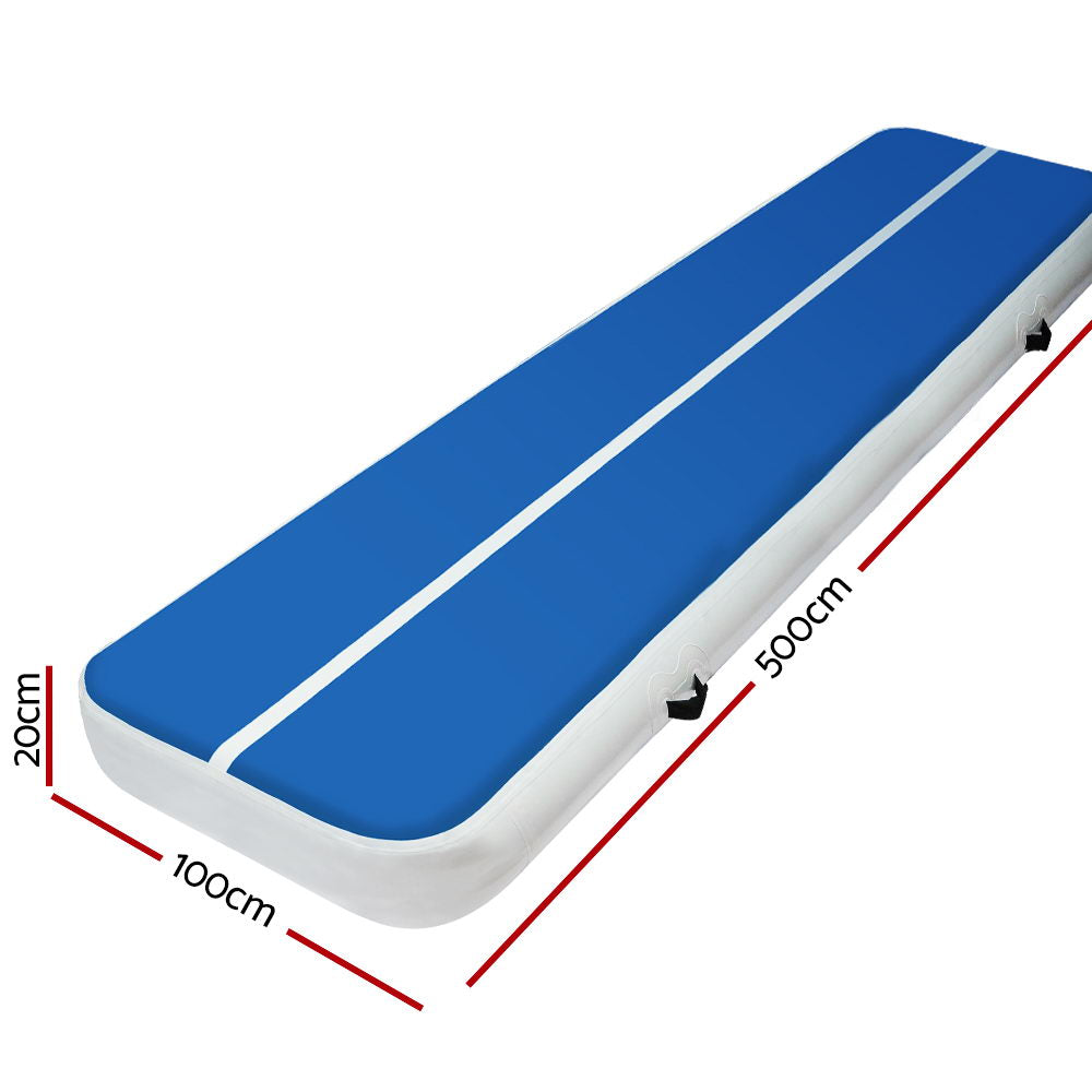 Premium 5m x 1m Inflatable Air Track Mat - 20cm Thick, Ideal for Gymnastics and Tumbling in Blue and White