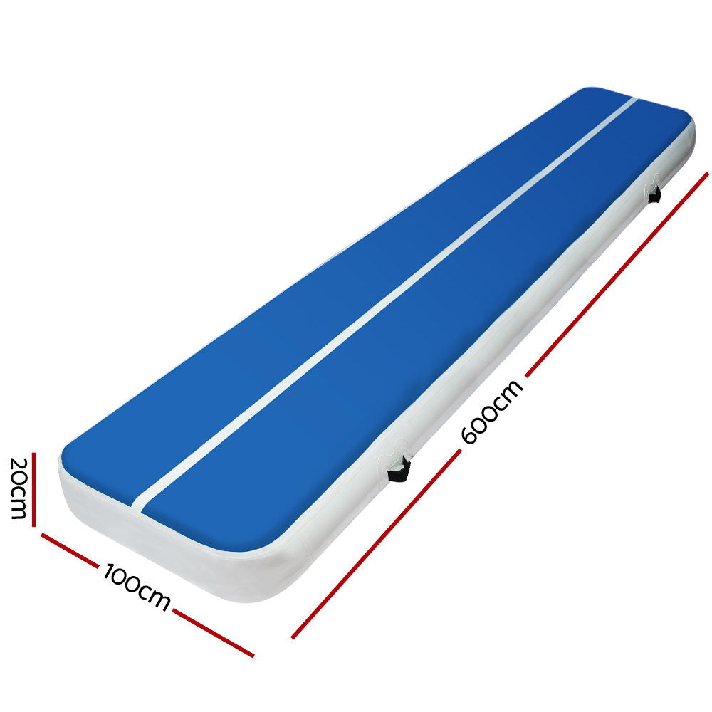 Premium 6m x 1m Inflatable Air Track Mat - 20cm Thick, Ideal for Gymnastics and Tumbling in Blue and White