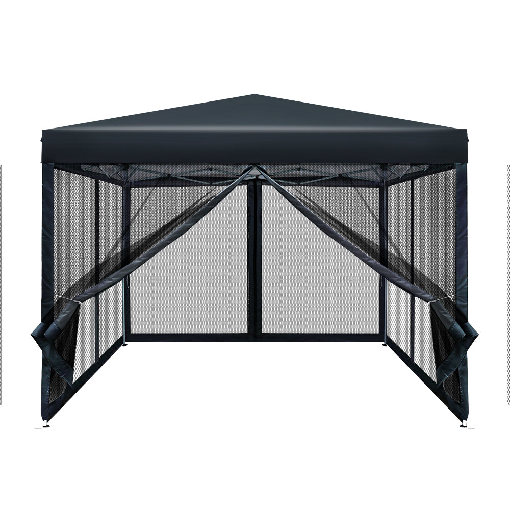 Event-Ready Pop-Up Gazebo: 3x3m Marquee for Weddings, Parties, Camping, and Outdoor Shade with Mesh Walls in Elegant Black