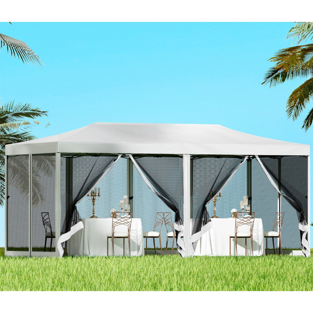Stunning 3x6m Pop-Up Marquee for Weddings, Parties, and Outdoor Adventures: White Canopy with Mesh Walls