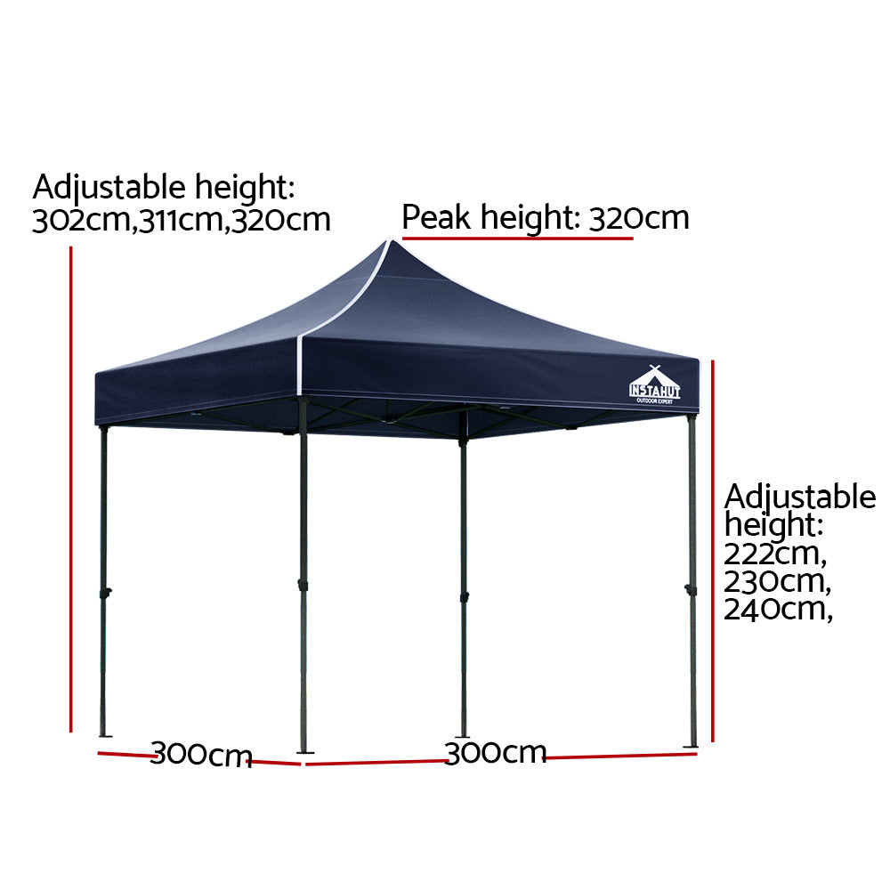 Folding Outdoor Gazebo Tent 3x3m with Base Podx4 - Ideal for Weddings, Camping, and Shade in Navy