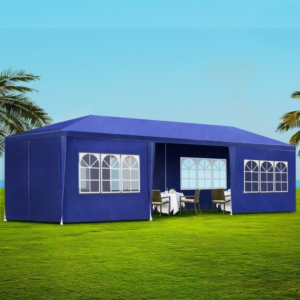 Outdoor Event Gazebo 3x9m Marquee Party Tent Camping Canopy Blue with 8 Panels
