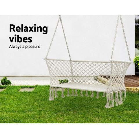 2-Person Portable Hammock Swing Chair for Patio, Camping, and Double the Comfort in Cream