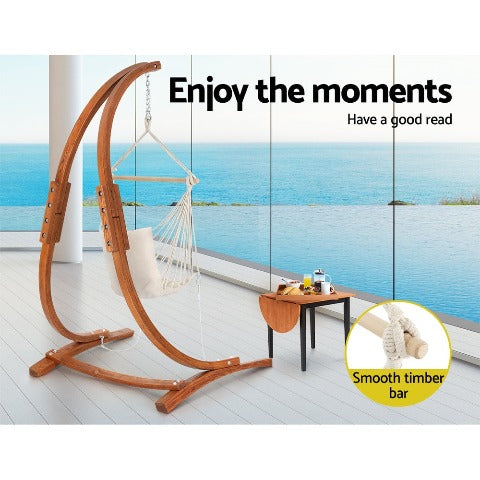Wooden Hammock Chair with Stand for Relaxing Lounging and Camping Adventures