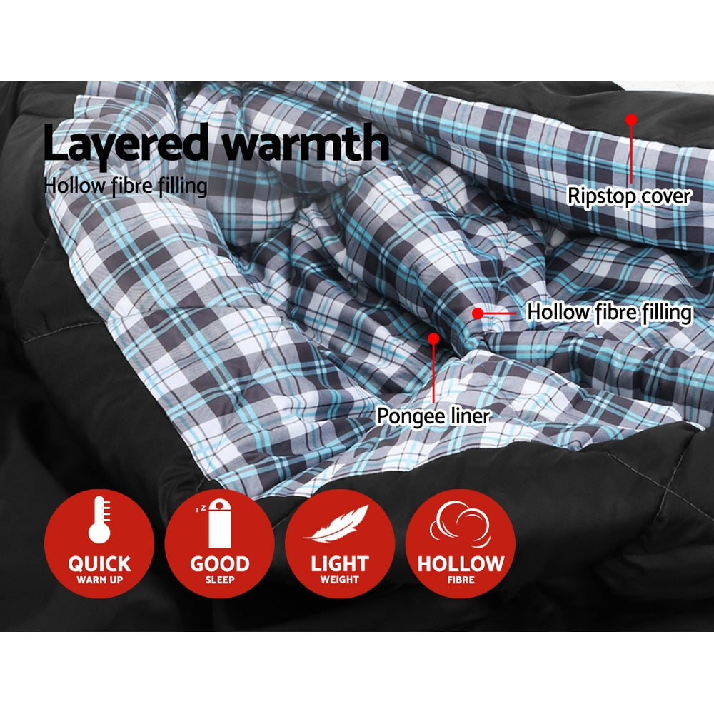 Cozy Double Sleeping Bag with Pillow: Ideal for Camping, Hiking, and Cold-Weather Adventures in Grey (-10°C)