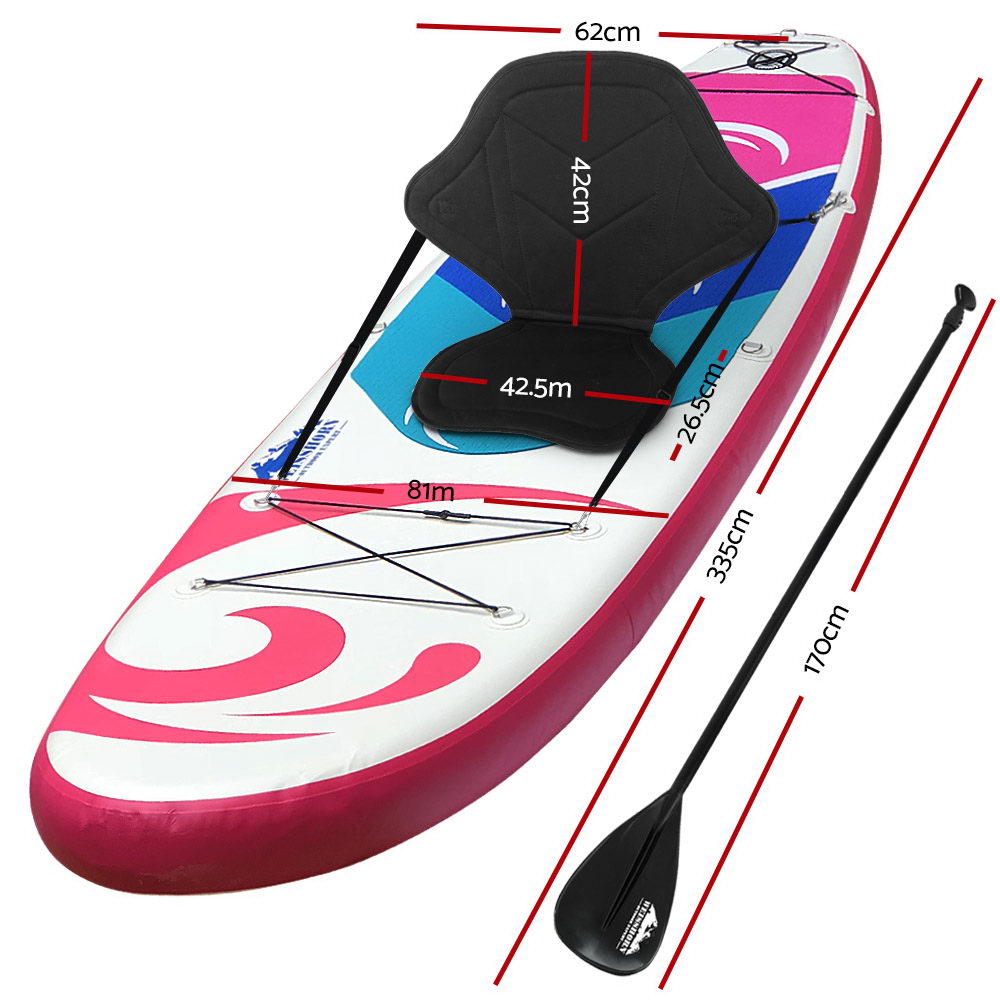 11ft Inflatable Stand Up Paddle Board (SUP) in Eye-Catching Pink for Surfing, Kayaking, and Paddleboarding