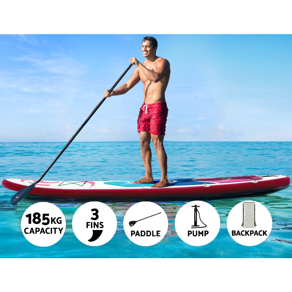 11ft Inflatable Stand Up Paddle Board (SUP) in Eye-Catching Pink for Surfing, Kayaking, and Paddleboarding