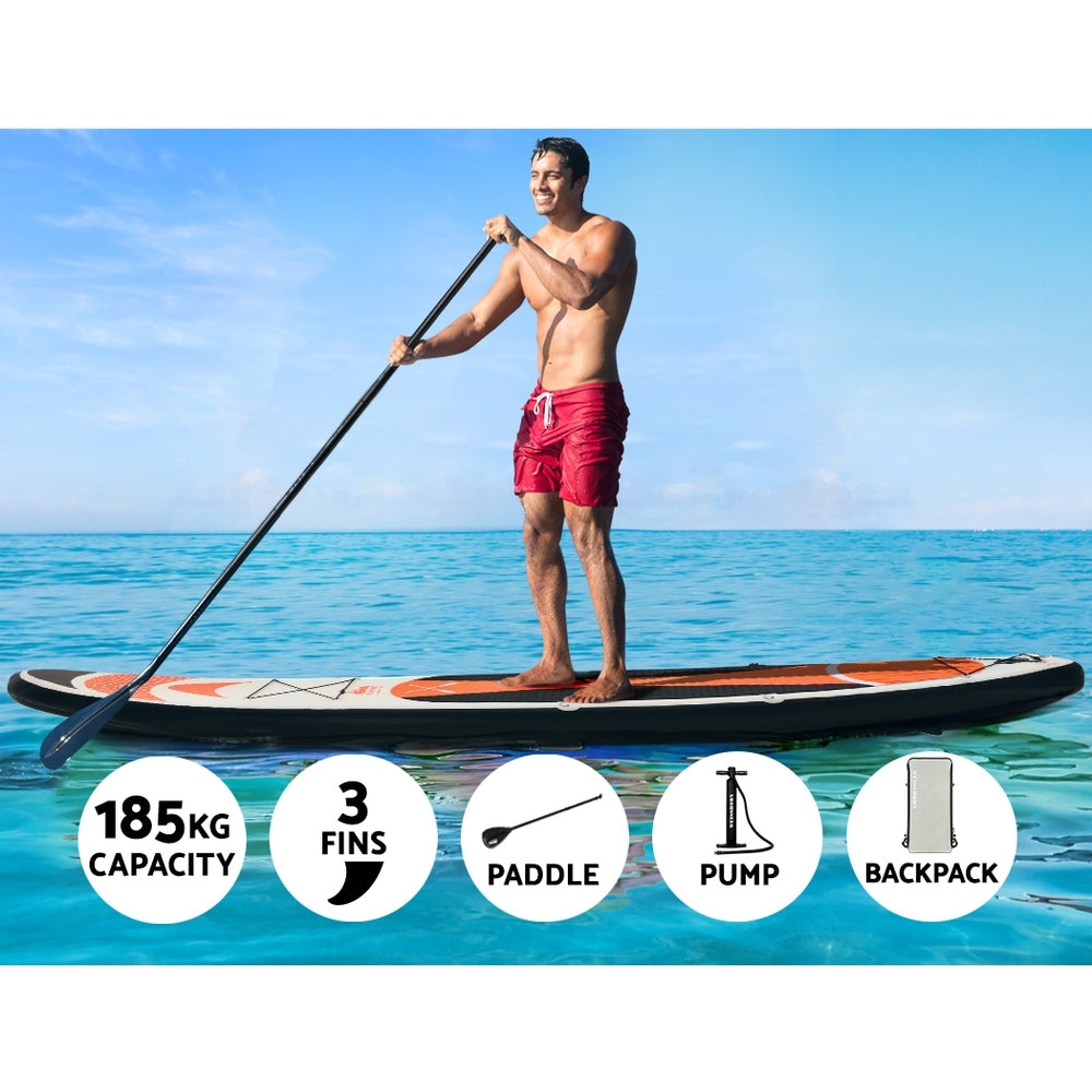 Dynamic Aquatic Adventure: 11ft Inflatable Stand Up Paddle Board (SUP) in Vibrant Red for Surfing, Kayaking, and Paddleboarding