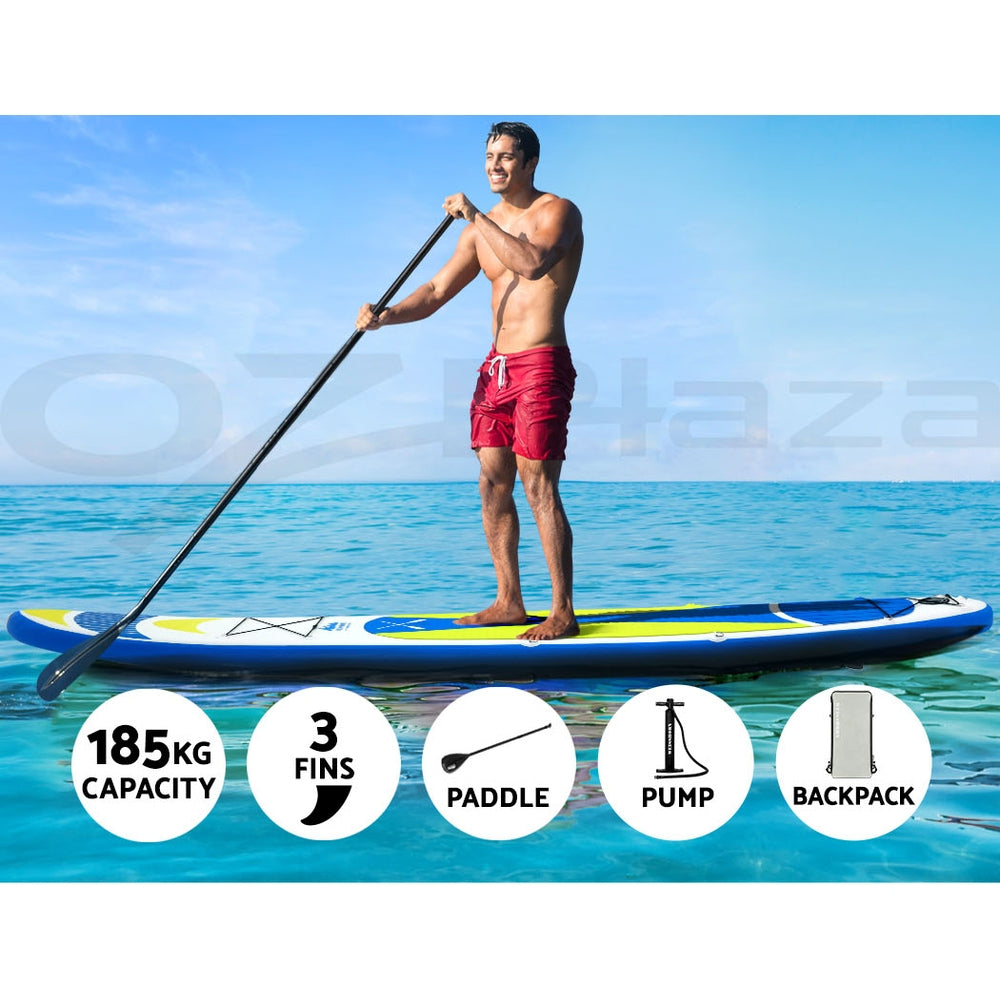11ft Inflatable Stand Up Paddle Board (SUP) in Vibrant Yellow for Surfing, Kayaking, and Paddleboarding