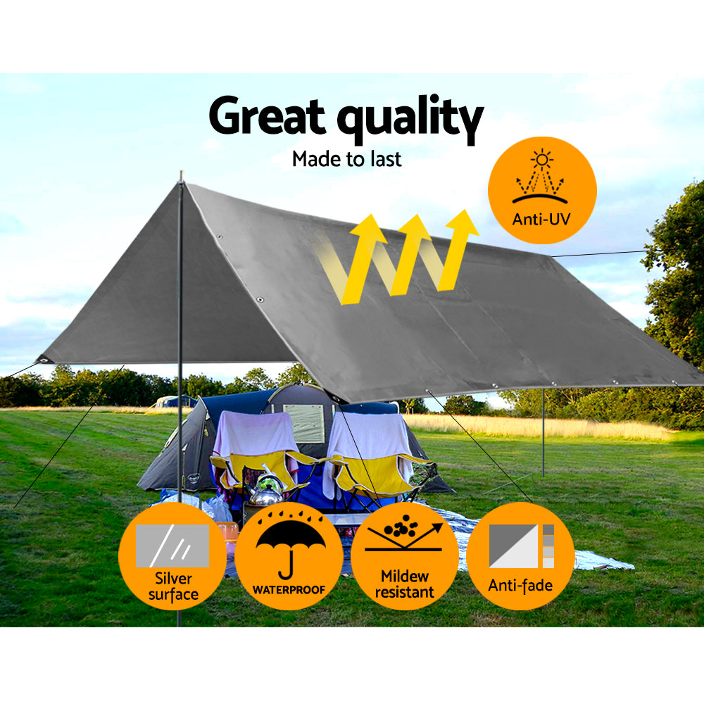 Premium Silver Heavy-Duty Poly Tarpaulin - Reliable 3.6x4.8m Camping Tarp for Outdoor Protection, 180gsm