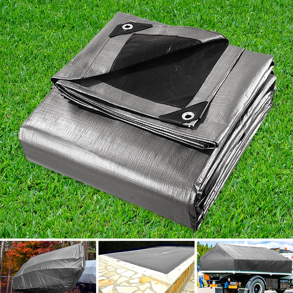 Premium Silver Heavy-Duty Poly Tarpaulin - Reliable 3.6x4.8m Camping Tarp for Outdoor Protection, 180gsm
