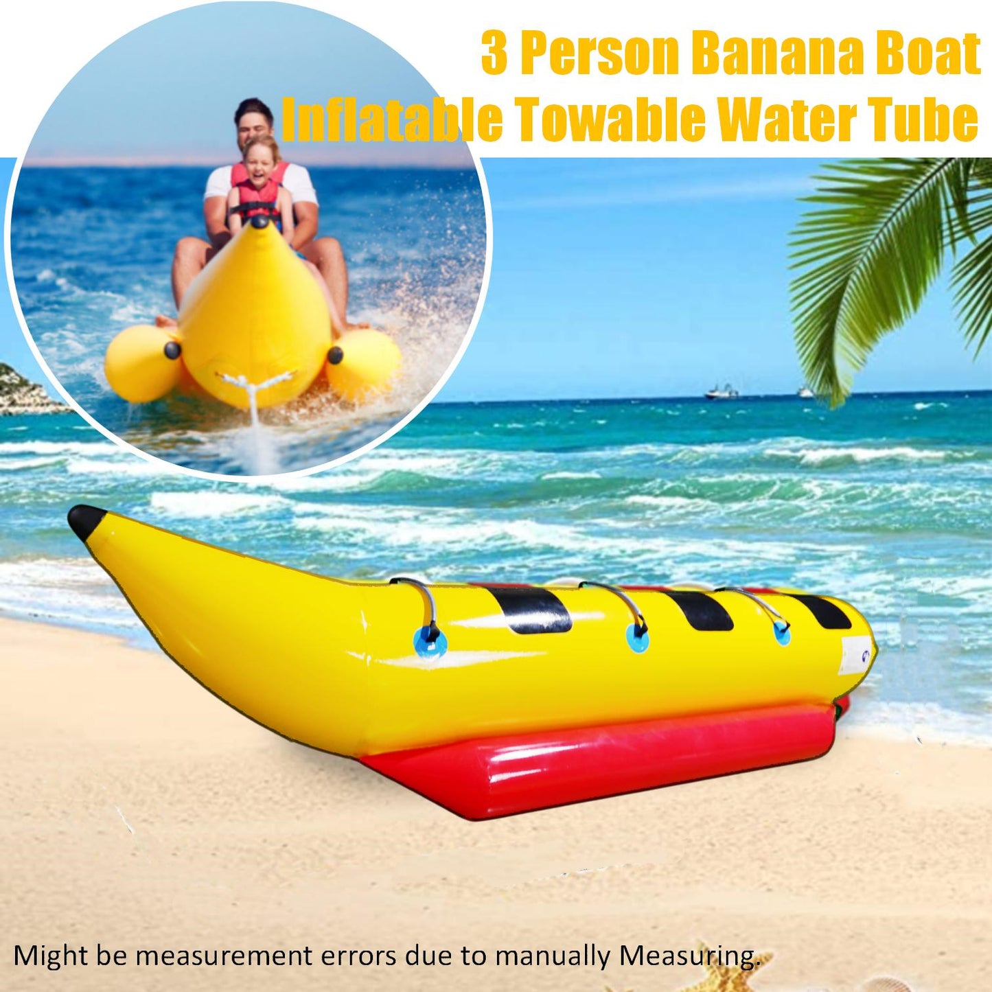 3-Person Inflatable Towable Boat Tube - Banana Float for Boating