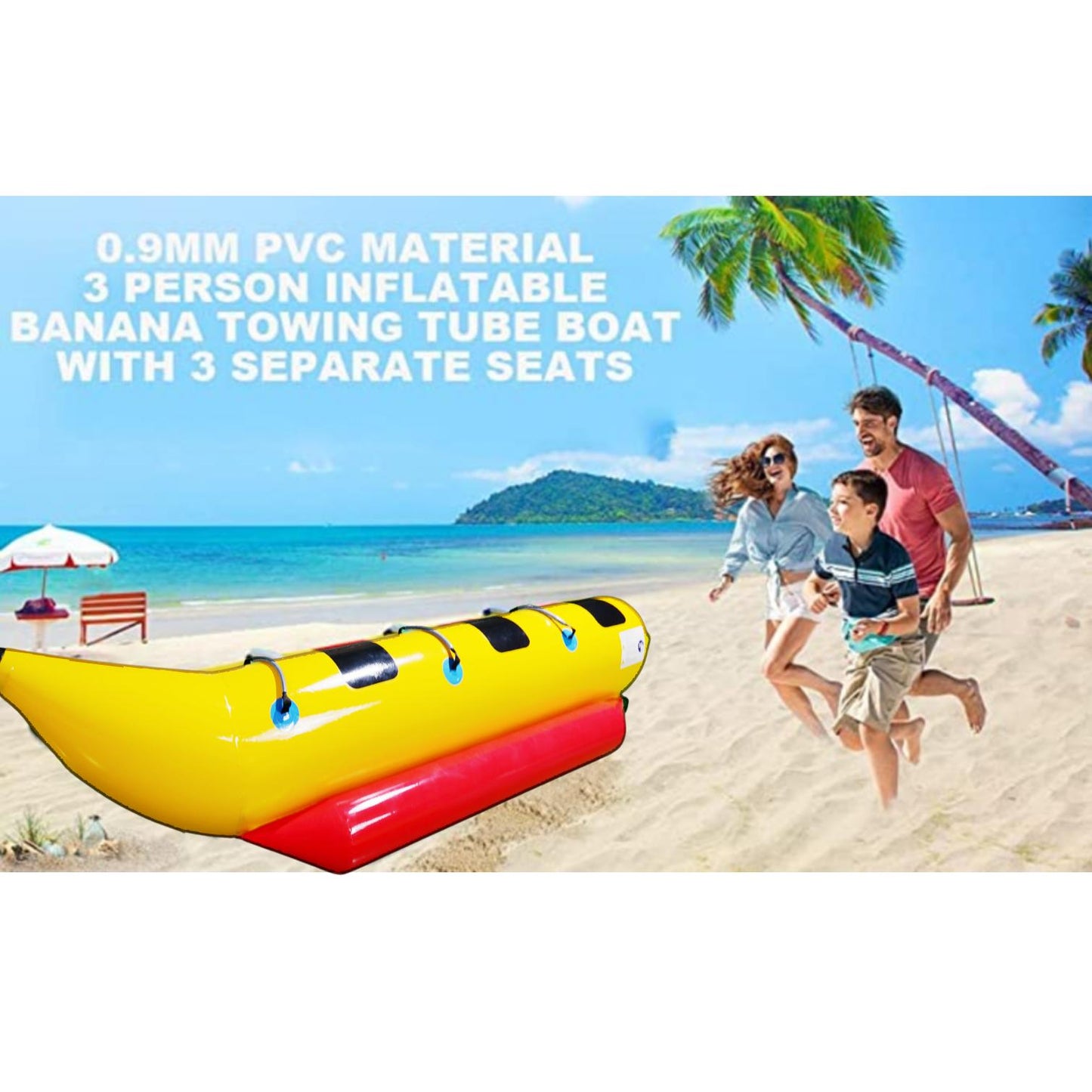 3-Person Inflatable Towable Boat Tube - Banana Float for Boating