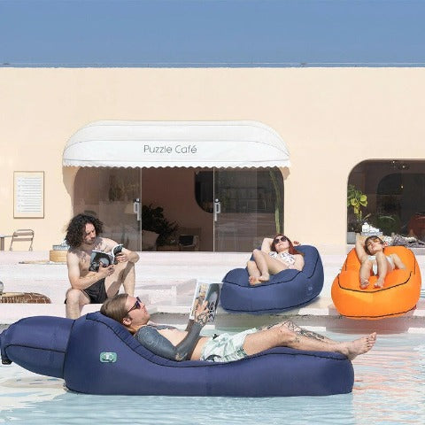 Inflatable Navy Blue Lounger Sofa Bed for Lazy Camping and Beach Sleepovers