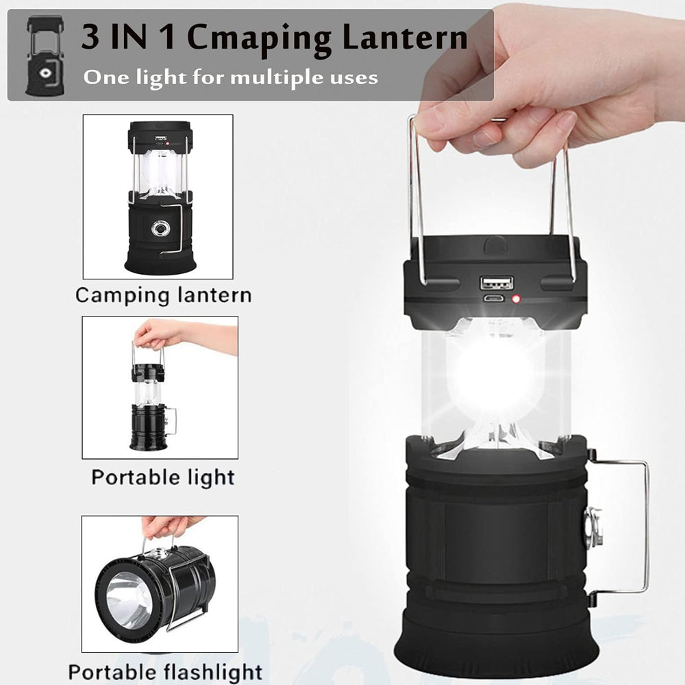 Solar-Powered Rechargeable LED Camping Lantern - USB, Waterproof, Emergency Light