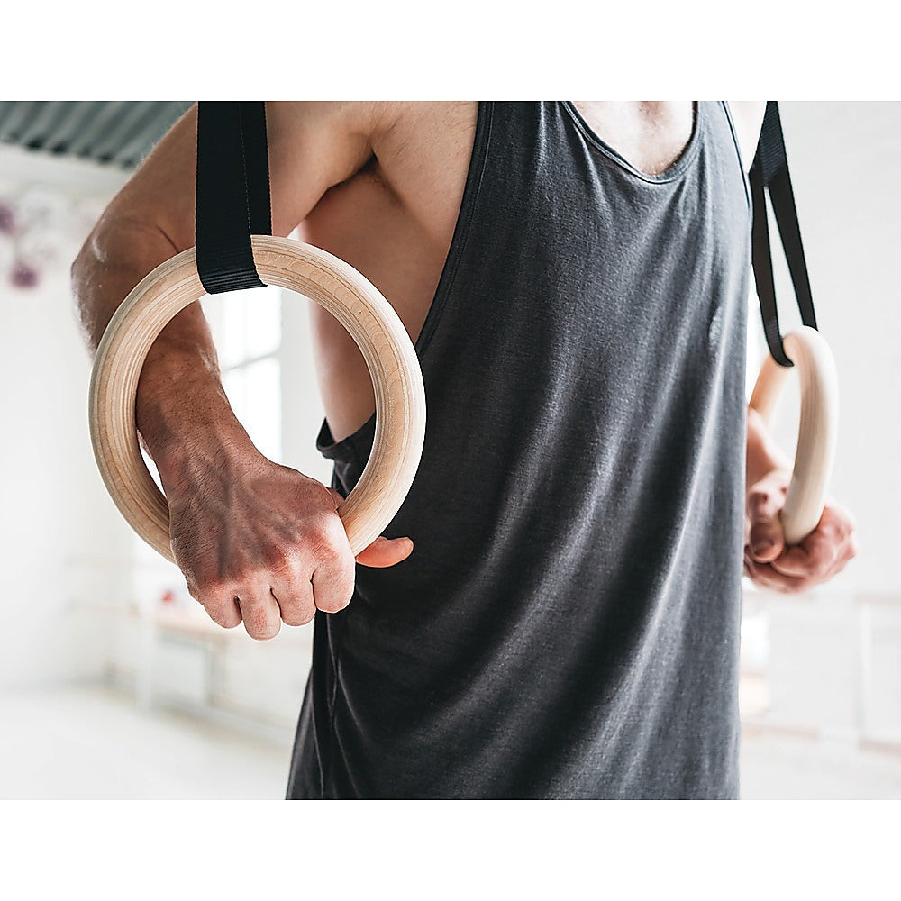 Professional Birch Wood Gymnastic Rings for Strength and Flexibility Training
