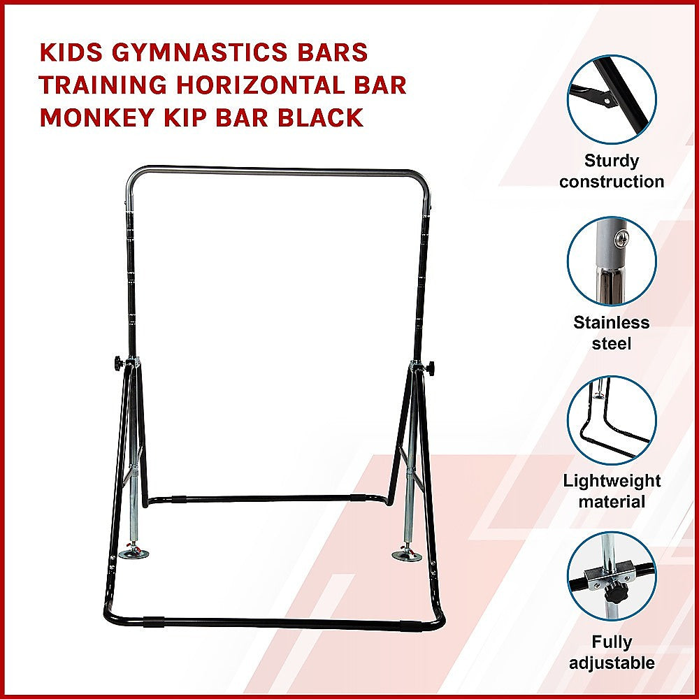 Premium Kids' Gymnastics Horizontal Bar - Monkey Kip Bar for Training in Black