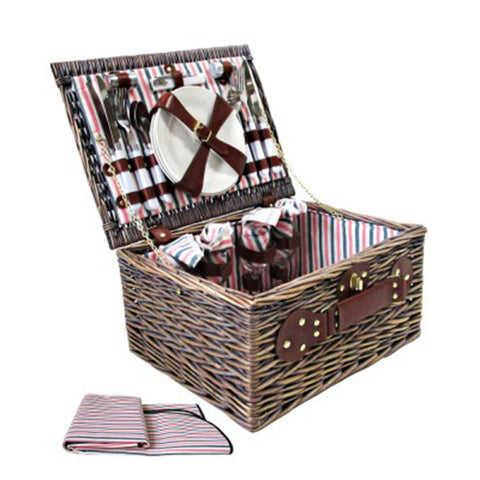 Deluxe 4-Person Picnic Basket Set with Matching Blanket - Ideal for Outdoor Gatherings